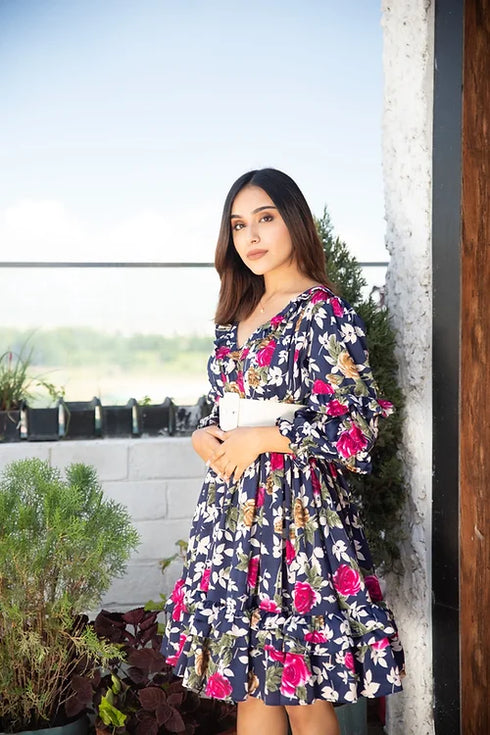 Lyla Blue Floral Dress With Frills